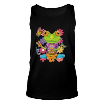 Peace Hand Sign Hippie Retro Trippy Colorful Frog 60S 70S Unisex Tank Top | Mazezy