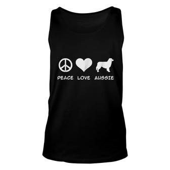 Peace, Love, Aussie, Australian Shepherd Unisex Tank Top | Mazezy