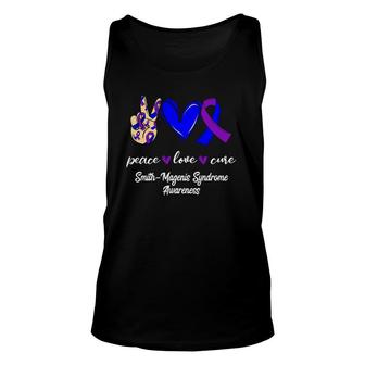 Peace Love Cure Purple & Blue Ribbon Smith-Magenis Syndrome Unisex Tank Top | Mazezy