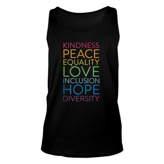 Peace Love Inclusion Equality Diversity Human Rights Unisex Tank Top | Mazezy AU