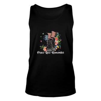 Peace Love Remember Combat Boots Usa Flag Flower Veteran Day Tank Top | Mazezy