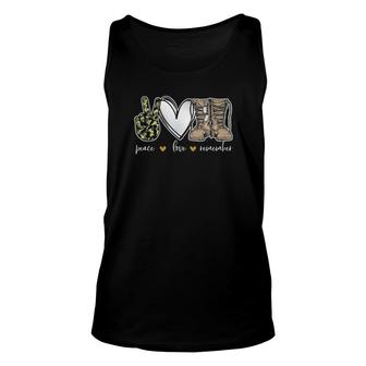Peace Love Remember Combat Boots Usa Flag Veteran Day Tee Unisex Tank Top | Mazezy