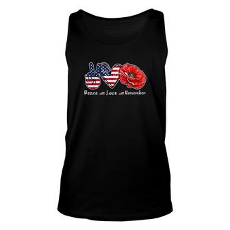 Peace Love Remember Combat Red Flower Usa Flag Veteran Day Unisex Tank Top | Mazezy