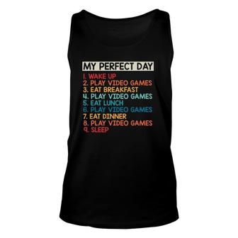 Perfect Day Eat Play Video Games Sleep Gamer Gaming Console Unisex Tank Top | Mazezy