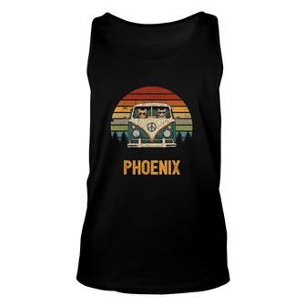 Phoenix Cool Cats Road Trip Groovy Retro Van Sunrise Gift Unisex Tank Top | Mazezy