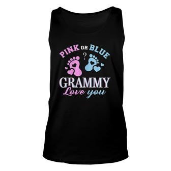 Womens Pink Or Blue Grammy Loves You Baby Gender Reveal Party Tank Top | Mazezy