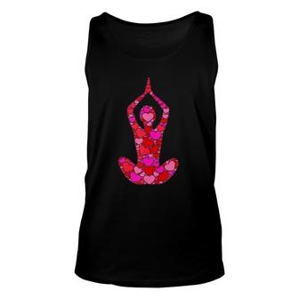 Pink Red Heart Valentine's Day Zen Meditation Pose Yoga Tank Top | Mazezy