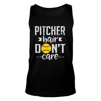 Pitcher Hair Don't Care Cute Softball Team Sports Unisex Tank Top | Mazezy