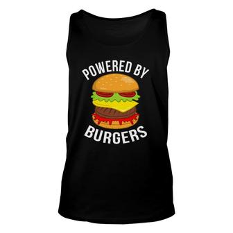Powered By Burgers Cheeseburger Hamburger Lover Graphic Unisex Tank Top | Mazezy AU