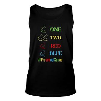 Preschool Teacher Squad And Cat Lover One Two Red Blue Cat Unisex Tank Top | Mazezy