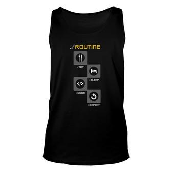 Programmers Developers Routine Funny Eat Sleep Code Repeat Unisex Tank Top | Mazezy