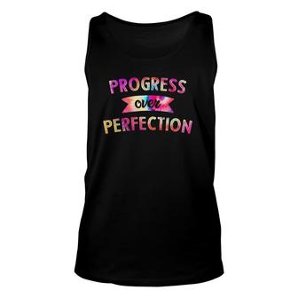 Progress Over Perfection Motivational Saying Teachers Tie Dye Tank Top | Mazezy
