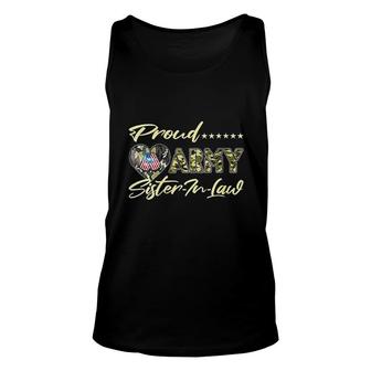 Proud Army Sister In Law Us Flag Dog Tags Military Family Unisex Tank Top - Thegiftio UK