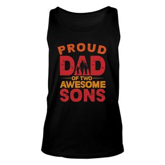 Proud Dad Of Two Awesome Sons Father's Day Dad And Sons Silhouette Retro Tank Top | Mazezy