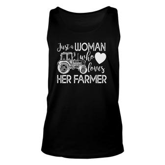 Proud Farmer's Wife Just A Woman Who Loves Her Farmer Unisex Tank Top | Mazezy