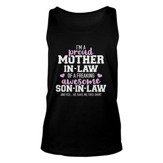 Proud Mother In Law Of A Freaking Awesome Son In Law Purple Unisex Tank Top - Thegiftio UK