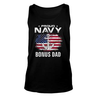 Proud Navy Bonus Dad With American Flag For Veteran Gift Unisex Tank Top | Mazezy