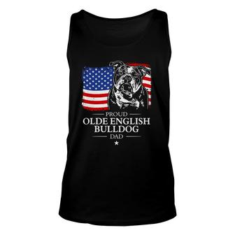 Proud Olde English Bulldog Dad American Flag Patriotic Dog Unisex Tank Top | Mazezy