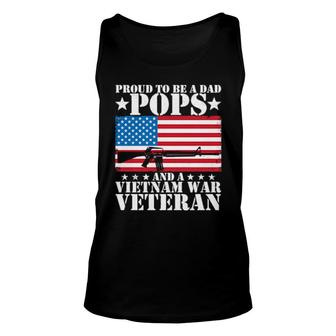Proud To Be A Dad Pops And A Vietnam War Veteran Usa Flag Unisex Tank Top | Mazezy