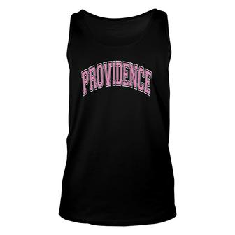 Providence Rhode Island Ri Varsity Style Pink Text Unisex Tank Top | Mazezy