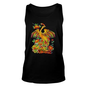 Psychedelic Colorful Fantasy Exotic Fractal Peacock Unisex Tank Top | Mazezy