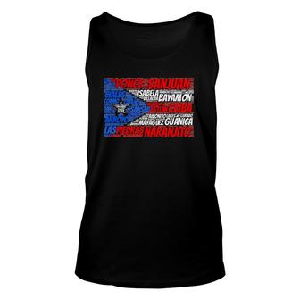 Puerto Rican Flag With Towns And Cities Of Puerto Rico Gift Unisex Tank Top | Mazezy