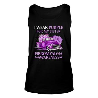 Purple Classic Car Ribbon Flowers Fibromyalgia Awareness I Wear Purple For My Sister Tank Top | Mazezy