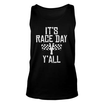 Race Day Yall Checkered Flag Racing Car Driver Racer Gift Unisex Tank Top | Mazezy