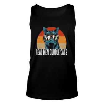 Mens Real Men Cuddle Cats Tee Mens Cat Daddy Dad Vintage Retro Tank Top | Mazezy
