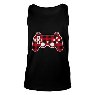 Red Chequered Gaming Controller Unisex Tank Top | Mazezy