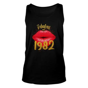 Red Lips Fabulous Since 1982 Happy Birthday Unisex Tank Top - Seseable