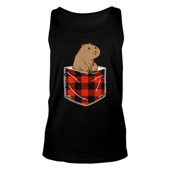Red Plaid Checkered Rodent Chilling In Pocket Animal Rodent Tank Top | Mazezy
