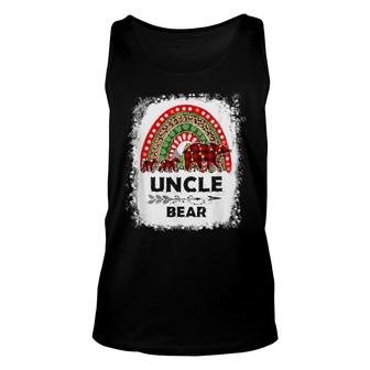 Red Plaid Uncle Bear Christmas Rainbow Pajama Matching Unisex Tank Top | Mazezy