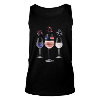 Red White Blue Wine Glasses American Flag Happy 4Th Of July Tank Top | Mazezy UK