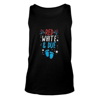 Red White Due Baby Shower 4th Of July Pregnancy Announcement Unisex Tank Top - Seseable