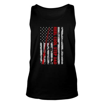 Reel Cool Step Dad Fishing American Flag Gift For Fisherman Unisex Tank Top | Mazezy