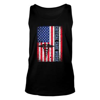Retro American Flag Critical Care Nurse 4Th Of July Unisex Tank Top | Mazezy