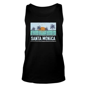 Retro Santa Monica California Tropical Sunset Beach Vacation Tank Top | Mazezy