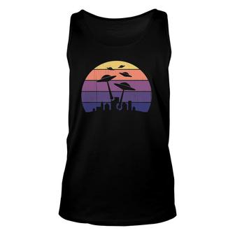 Retro Sunset Ufo - Cool Vintage Alien Sci Fi Flying Saucers Unisex Tank Top | Mazezy