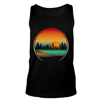Retro Sunset Vintage Forest Trees Scenery Unisex Tank Top | Mazezy