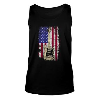 Retro Vintage American Flag Guitar 4Th Of July Unisex Tank Top | Mazezy