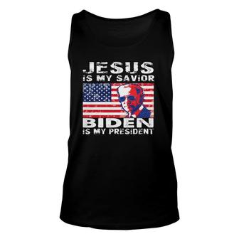 Retro Vintage Gift Jesus Is My Savior Biden Is My President Unisex Tank Top | Mazezy