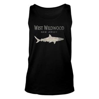 Retro West Wildwood Nj Shark Unisex Tank Top | Mazezy