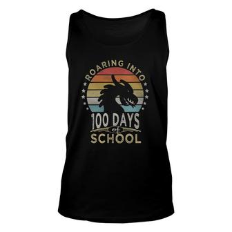 Womens Roaring Into 100 Days Of School Dragons Lover Retro Style V Neck Tank Top | Mazezy