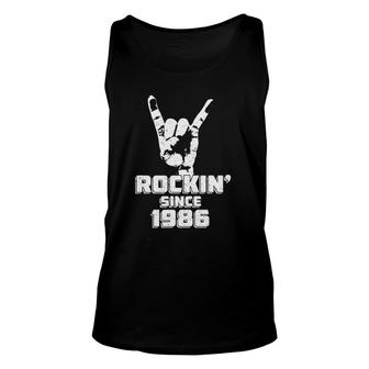 Rockin' Since 1986 Vintage Rock Music 35Th Birthday Gift Unisex Tank Top | Mazezy
