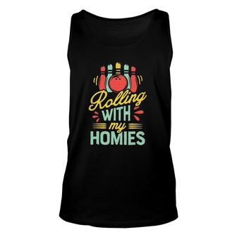 Rolling With My Homies Retro Vintage Bowling Pins Bowlers Bowling Lover Tank Top | Mazezy