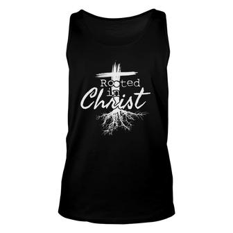 Rooted In Christ, Religious Christian Jesus Unisex Tank Top | Mazezy AU