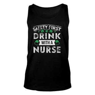 Womens Safety First Drink With A Nurse St Patrick's Day Tank Top | Mazezy