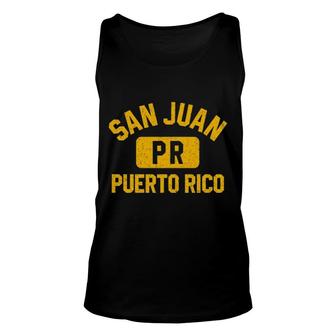 San Juan Pr Puerto Rico Gym Style Distressed Amber Print Pullover Tank Top | Mazezy