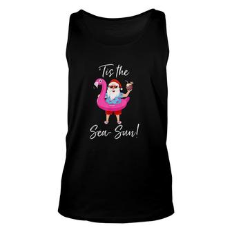 Santa Claus Flamingo Float Tis The Sea Sun Christmas In July Unisex Tank Top - Thegiftio UK